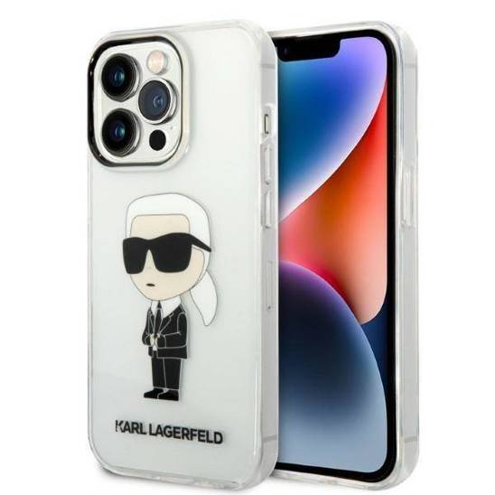 Original Case IPHONE 14 PRO Karl Lagerfeld Hardcase IML NFT Ikonik (KLHCP14LHNIKTCT) transparent