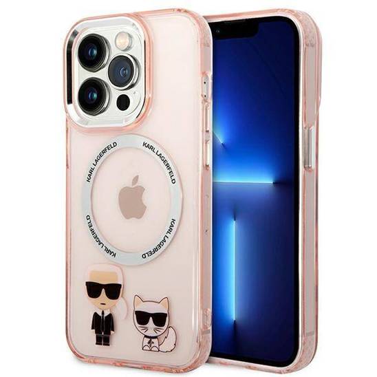 Original Case IPHONE 14 PRO Karl Lagerfeld Hardcase Karl & Choupette Aluminium Magsafe (KLHMP14LHKCP) pink