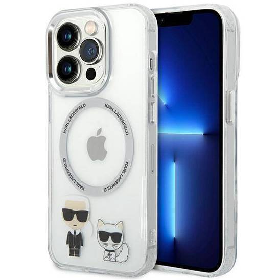 Original Case IPHONE 14 PRO Karl Lagerfeld Hardcase Karl & Choupette Aluminium Magsafe (KLHMP14LHKCT) transparent