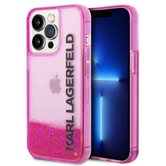 Original Case IPHONE 14 PRO Karl Lagerfeld Hardcase Liquid Glitter Elong pink