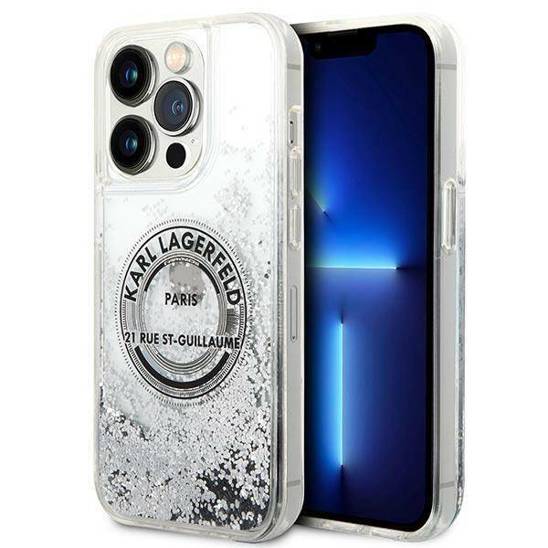 Original Case IPHONE 14 PRO Karl Lagerfeld Hardcase Liquid Glitter RSG silver