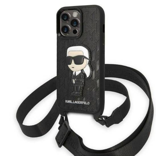 Original Case IPHONE 14 PRO Karl Lagerfeld Hardcase Monogram Ikonik Patch (KLHCP14LSTKMK) black