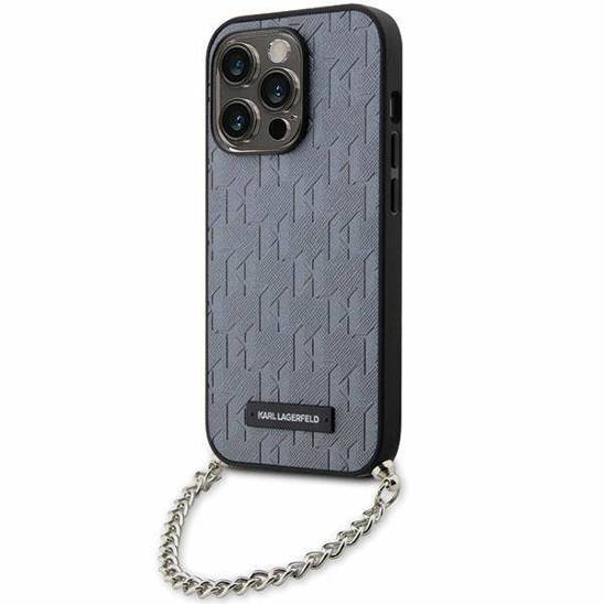 Original Case IPHONE 14 PRO Karl Lagerfeld Hardcase Saffiano Monogram Chain (KLHCP14LSACKLHPG) silver