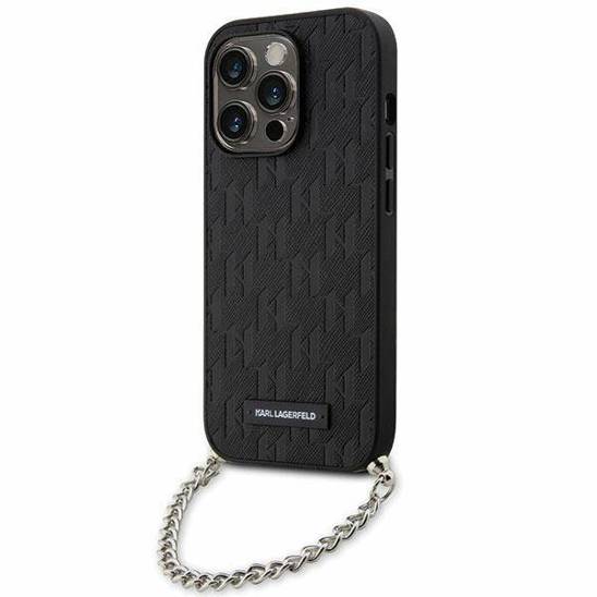 Original Case IPHONE 14 PRO Karl Lagerfeld Hardcase Saffiano Monogram Chain (KLHCP14LSACKLHPK) black