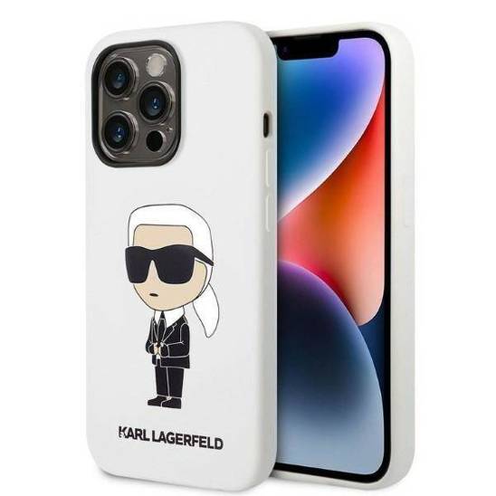 Original Case IPHONE 14 PRO Karl Lagerfeld Hardcase Silicone Ikonik (KLHCP14LSNIKBCH) white