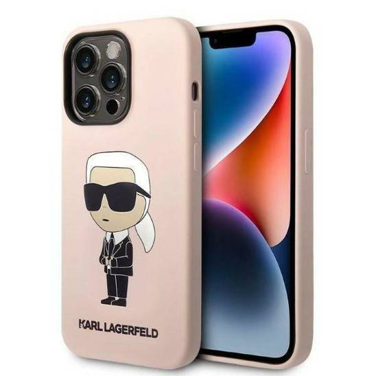 Original Case IPHONE 14 PRO Karl Lagerfeld Hardcase Silicone Ikonik (KLHCP14LSNIKBCP) pink