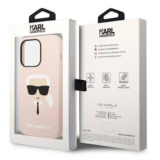 Original Case IPHONE 14 PRO Karl Lagerfeld Hardcase Silicone Karl`s Head light pink