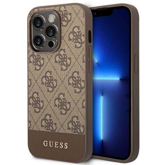 Original Case IPHONE 14 PRO MAX Guess Hard Case 4G Stripe Collection brown