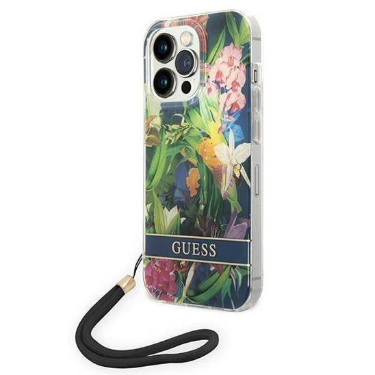 Original Case IPHONE 14 PRO MAX Guess Hardcase Flower Strap (GUOHCP14XHFLSB) blue