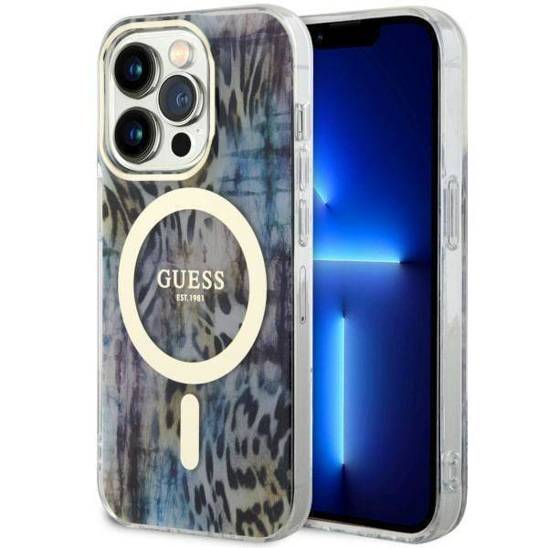 Original Case IPHONE 14 PRO MAX Guess Hardcase Leopard MagSafe (GUHMP14XHLEOPWB) blue