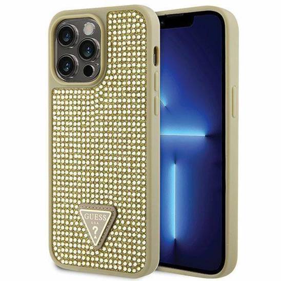 Original Case IPHONE 14 PRO MAX Guess Hardcase Rhinestone Triangle (GUHCP14XHDGTPD) gold