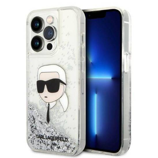 Original Case IPHONE 14 PRO MAX Karl Lagerfeld Hardcase Glitter Karl`s Head (KLHCP14XLNKHCH) silver