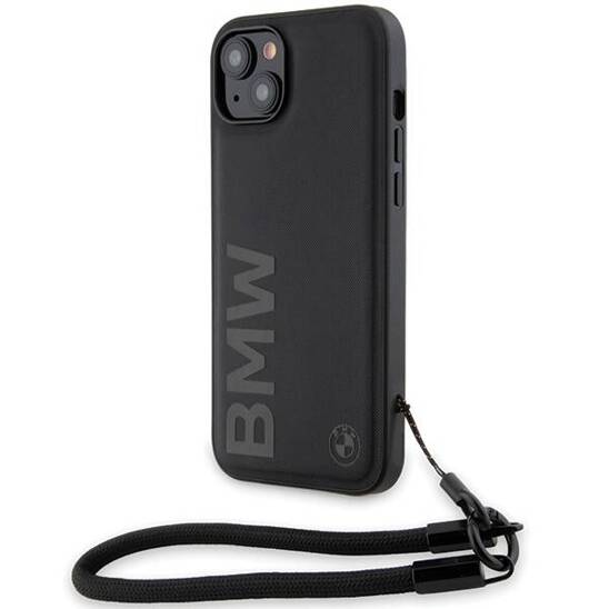 Original Case IPHONE 15 PLUS / 14 PLUS BMW Hardcase Signature Leather Wordmark Cord (BMHCP15M23RMRLK) black