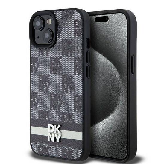 Original Case IPHONE 15 PLUS / 14 PLUS DKNY Hardcase Leather Checkered Mono Pattern & Printed Stripes (DKHCP15MPCPTSSK) black