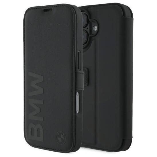 Original Case IPHONE 16 BMW Bookcase Signature Leather Wordmark (BMBKP16S23RMRLK) black