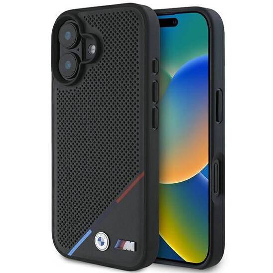 Original Case IPHONE 16 BMW Hardcase M Perforated Tricolor Line MagSafe (BMHMP16S23PUPDK) black