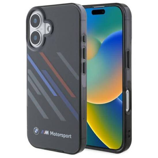 Original Case IPHONE 16 BMW Hardcase Motosport IML Random Stripes (BMHCP16S23HTRAK) black