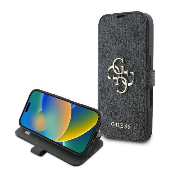 Original Case IPHONE 16 Guess Book 4G Metal Logo (GUBKP16S4GMGGR) black