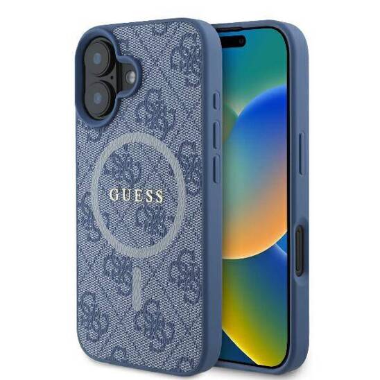 Original Case IPHONE 16 Guess Hardcase 4G Ring Classic Logo MagSafe (GUHMP16SG4GFRB) blue