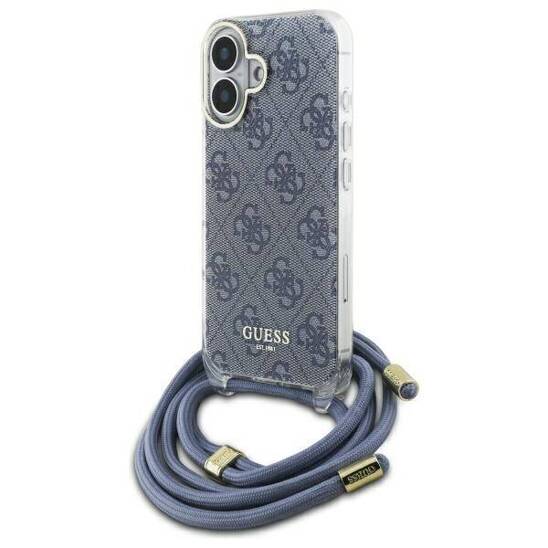 Original Case IPHONE 16 Guess Hardcase Crossbody Cord 4G Print (GUHCP16SHC4SEB) blue