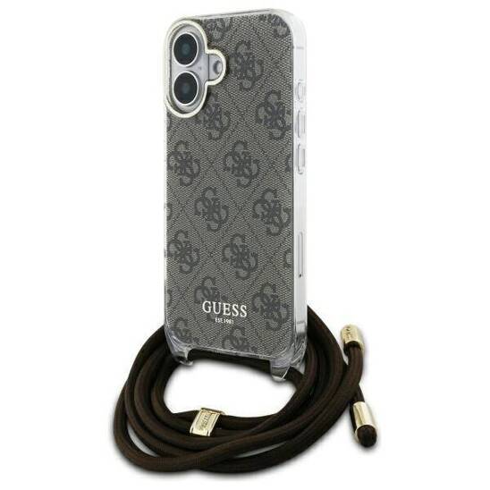 Original Case IPHONE 16 Guess Hardcase Crossbody Cord 4G Print (GUHCP16SHC4SEW) brown