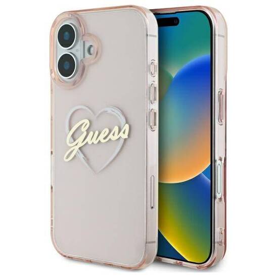 Original Case IPHONE 16 Guess Hardcase IML Heart (GUHCP16SHCHGSPP) pink