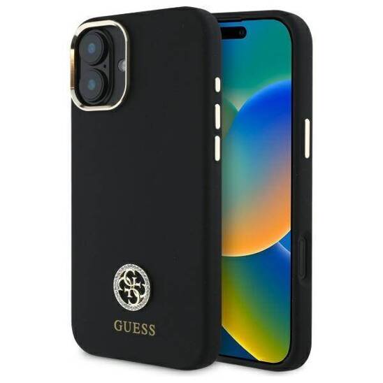 Original Case IPHONE 16 Guess Hardcase Silicone Logo Strass 4G (GUHCP16SM4DGPK) black