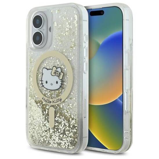 Original Case IPHONE 16 Hello Kitty Hardcase Liquid Glitter Fever MagSafe (HKHMP16SLGDIH) gold & white