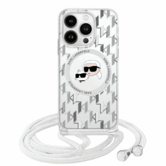 Original Case IPHONE 16 Karl Lagerfeld Hardcase IML Crossbody Monogram Karl & Choupette Head MagSafe (KLHMP16SHCKCKLCT) transparent