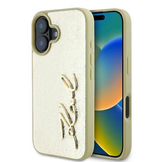 Original Case IPHONE 16 Karl Lagerfeld Hardcase Metal Signature (KLHCP16SPFMFBKMD) gold