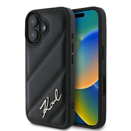 Original Case IPHONE 16 Karl Lagerfeld Hardcase Quilted Signature (KLHCP16SPQDSMGK) black