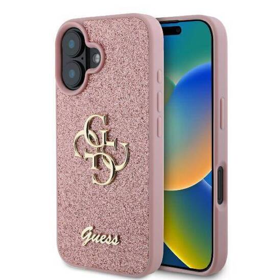 Original Case IPHONE 16 PLUS Guess Hardcase Fixed Glitter Big 4G pink