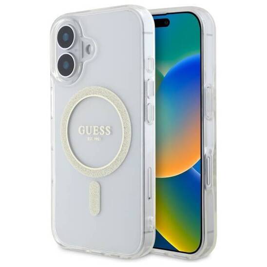 Original Case IPHONE 16 PLUS Guess Hardcase IML Glitter Circle MagSafe (GUHMP16MHFGERET) transparent