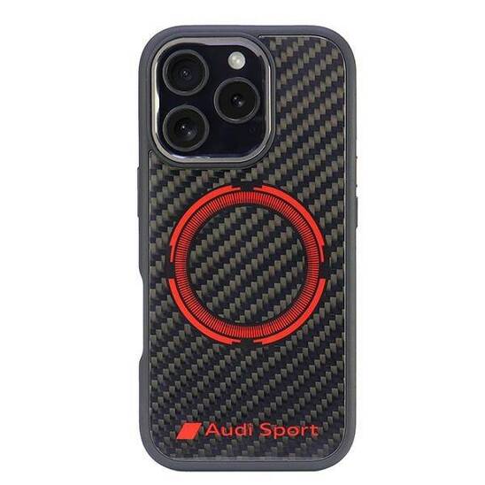 Original Case IPHONE 16 PRO Audi Carbon Fiber Sport Red Circle MagSafe (AUS-TPUPCMIP16P-RSQ/D5-BK) black