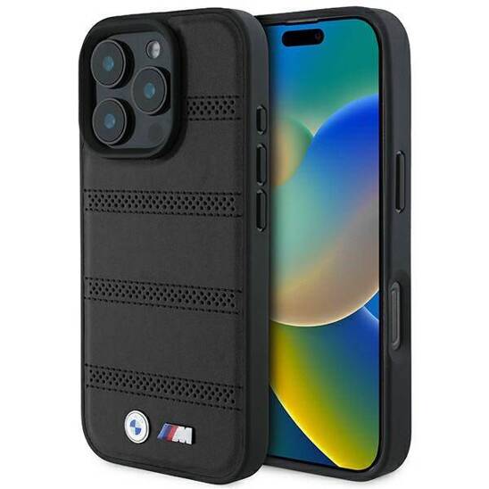 Original Case IPHONE 16 PRO BMW Hardcase M Perforated & Stitched Line MagSafe (BMHMP16L23PUSPK) black