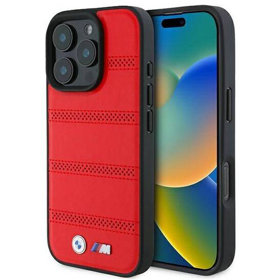 Original Case IPHONE 16 PRO BMW Hardcase M Perforated & Stitched Line MagSafe (BMHMP16L23PUSPR) red