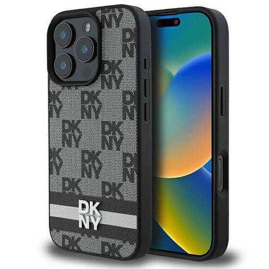 Original Case IPHONE 16 PRO DKNY Hardcase Checkered Pattern & Printed Stripes (DKHCP16LPCPTSSK) black