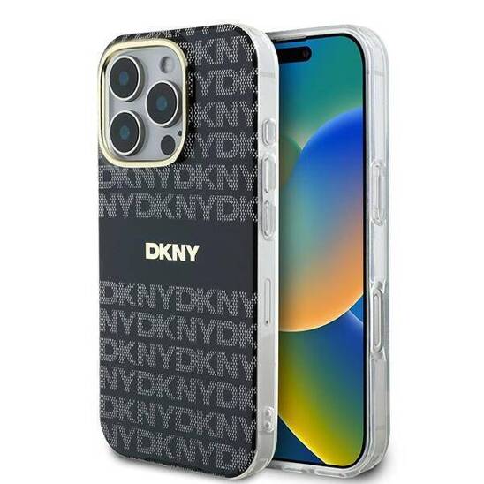 Original Case IPHONE 16 PRO DKNY Hardcase Repeat Texture Pattern With Stripe (DKHMP16LHRHSEK) black