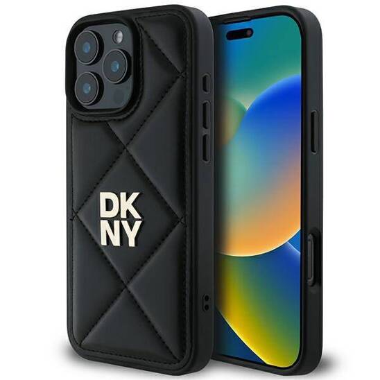 Original Case IPHONE 16 PRO DKNY Quilted Stack Logo (DKHCP16LPQDSLK) black