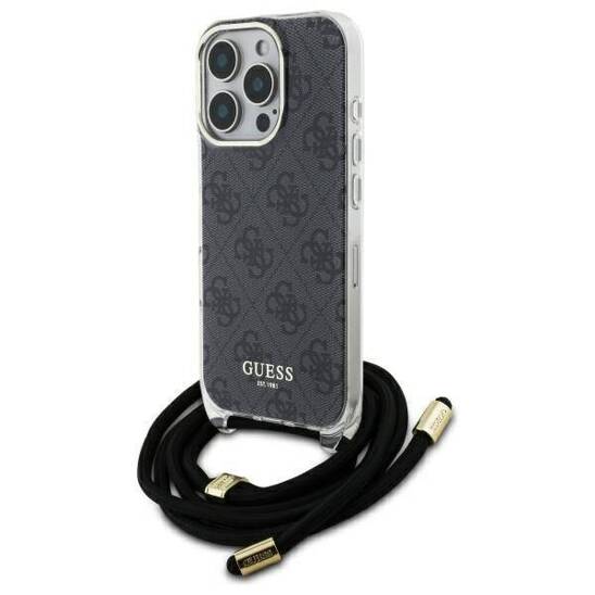 Original Case IPHONE 16 PRO Guess Hardcase Crossbody Cord 4G Print (GUHCP16LHC4SEK) black