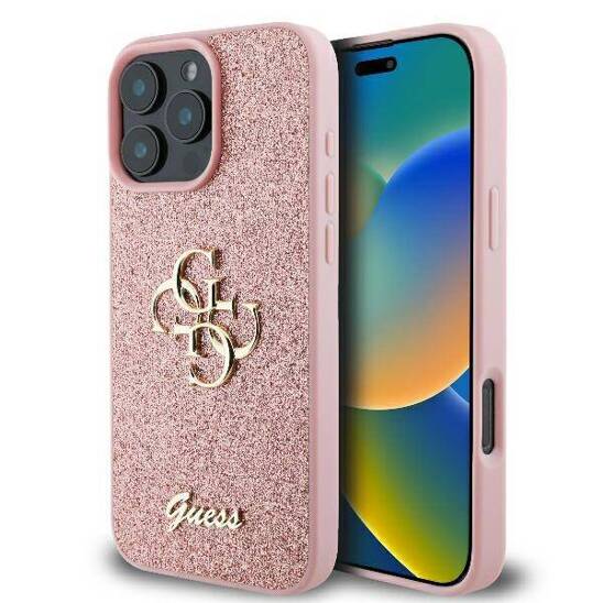 Original Case IPHONE 16 PRO Guess Hardcase Fixed Glitter Big 4G (GUHCP16LHG4SGP) pink