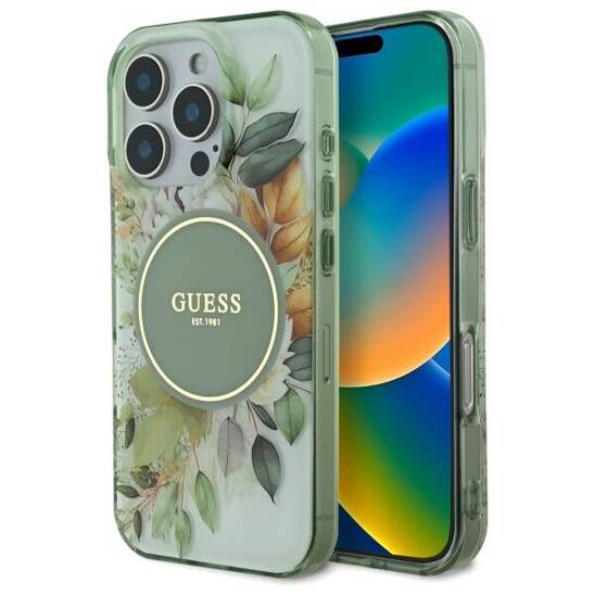 Original Case IPHONE 16 PRO Guess Hardcase IML Flower & Tonal Circle MagSafe (GUHMP16LHFWBDCEN) green