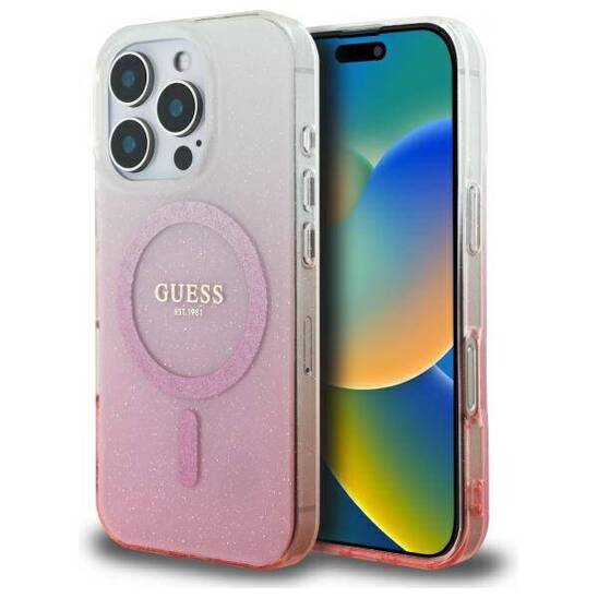 Original Case IPHONE 16 PRO Guess Hardcase IML Glitter Gradient MagSafe (GUHMP16LHGRCELP) pink