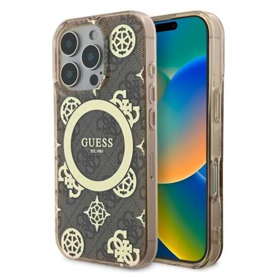 Original Case IPHONE 16 PRO Guess Hardcase IML Peony On 4G Background MagSafe (GUHMP16LH4PYEEW) brown