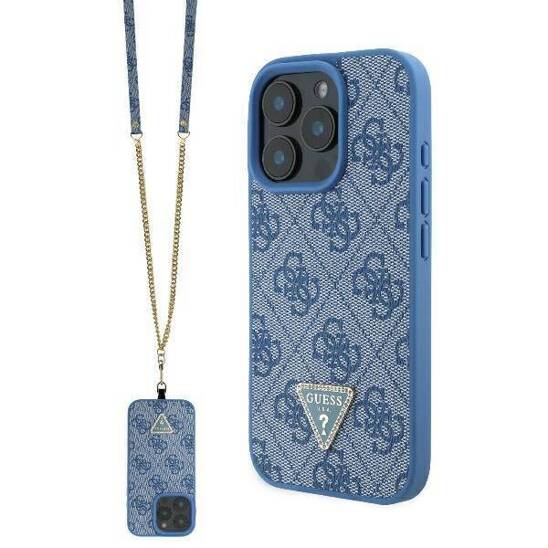 Original Case IPHONE 16 PRO Guess Hardcase Leather Metal Logo Strass Crossbody + Smycz (GUHCP16LP4TDSCPB) blue