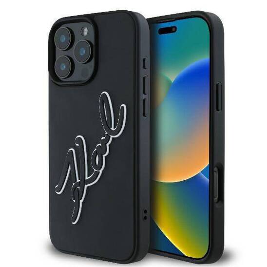 Original Case IPHONE 16 PRO Karl Lagerfeld Hardcase 3D Rubber Bicolor Signature (KLHCP16L3DRKSDLK) black