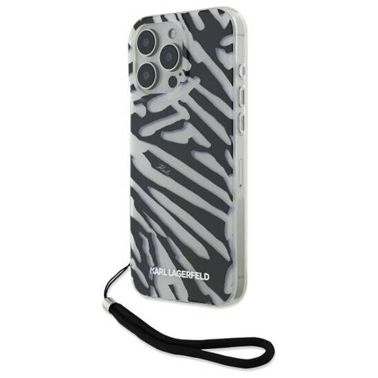 Original Case IPHONE 16 PRO Karl Lagerfeld Hardcase IML Zebra Pattern & Cord (KLHCP16LHZBPKCCK) black