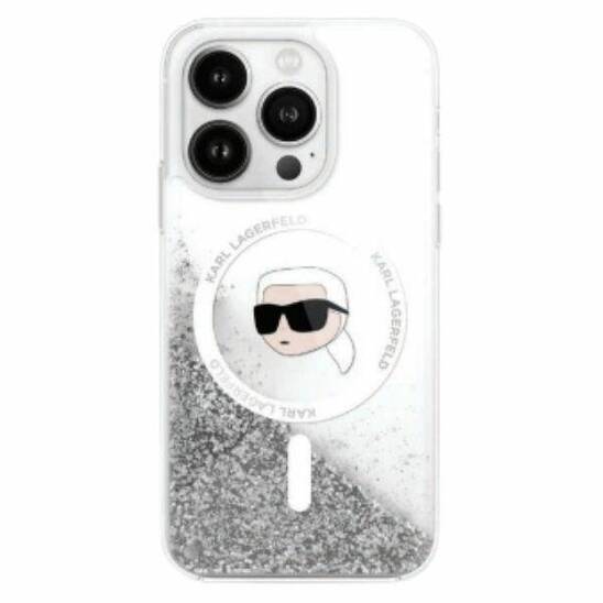 Original Case IPHONE 16 PRO Karl Lagerfeld Hardcase Liquid Glitter Karl Head MagSafe (KLHMP16LLGKISGH) transparent