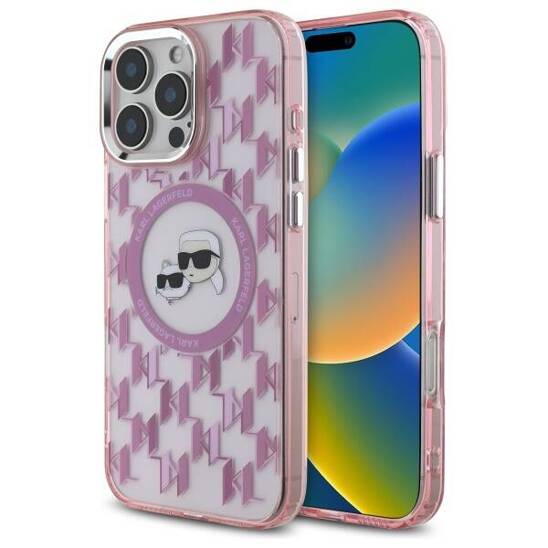 Original Case IPHONE 16 PRO Karl Lagerfeld IML Monogram Karl&Choupette Head MagSafe (KLHMP16LHMCKMHP) pink