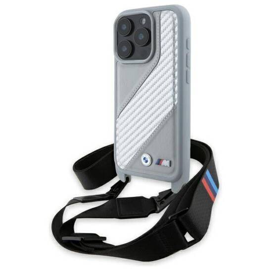 Original Case IPHONE 16 PRO MAX BMW Hardcase M Edition Carbon Stripe & Strap (BMHCP16X23PSCCG) gray